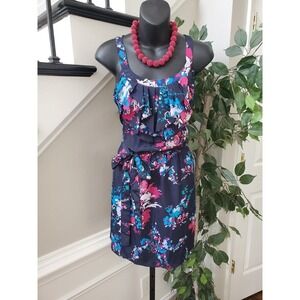 Express Womens Multicolor Floral Polyester Round Neck Knee Length Dress Small